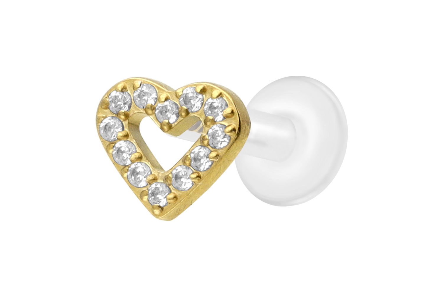 PTFE Labret Piercing mit Innengewinde + Titan-Aufsatz KRISTALLHERZ